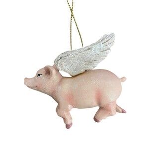 Kurt Adler Ornament When Pigs Fly Resin Pink Pig 4 inch